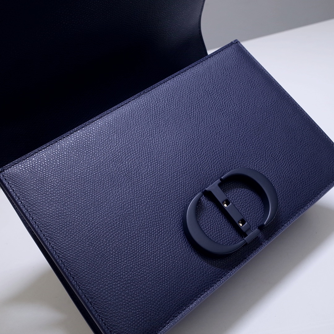 30 Montaigne Bag Dark Blue Grained Calfskin